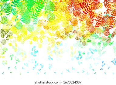 Color verde claro, elegante vector amarillo con hojas. Ilustración colorida en estilo doodle con hojas. Diseño pintado a mano para web, envoltura.