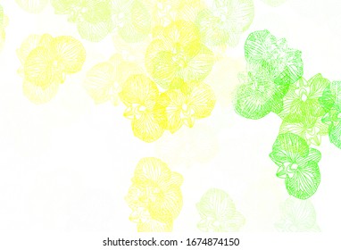 Papel pintado elegante vectorial amarillo verde claro con flores. Flores con degradado sobre fondo blanco. Patrón colorido para los libros infantiles.