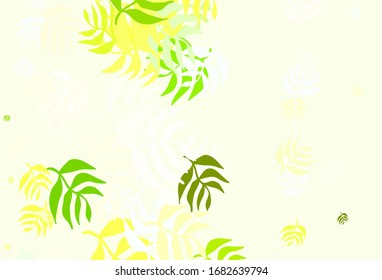 Light Green, Yellow vector elegant background with leaves. Decorative illustration with doodles on abstract template. Doodle design for your web site.