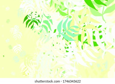 Light Green, Yellow vector elegant pattern with leaves. Sketchy doodles with leaves on blurred background. Elegant pattern for your brand book.