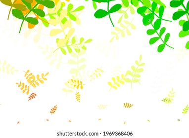 Light Green, Yellow vector elegant background with leaves. Glitter abstract illustration with doodles and leaves. Doodle design for your web site.