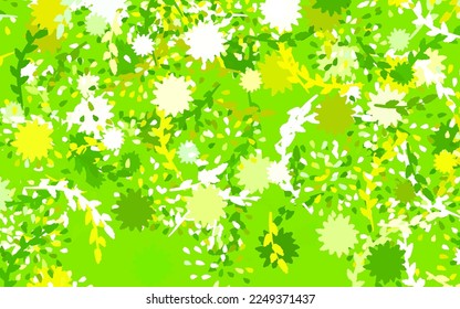 Planta elegante vectorial amarillo verde claro con flores Ilustración con coloridas flores de doodle abstractas. Patrón texturizado para sitios web, banners.