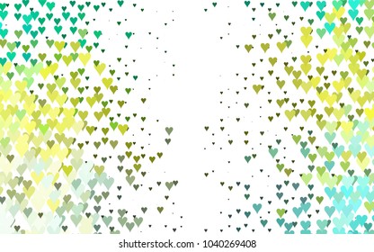 Light Green, Yellow vector greeting Card Happy Valentine's Day. Pattern with isolated hearts on the white background. Colored illustration for your banner, website, advert.