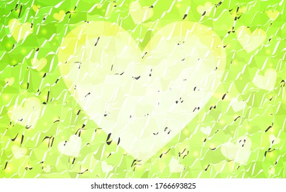 Light Green, Yellow vector greeting Card Happy Valentine's Day. Lettering with hearts on the white polygonal background. Colored triangular illustration for your business.