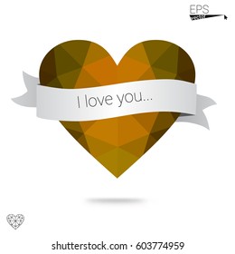 Light green, yellow vector greeting Card Happy Valentine's Day. Lettering with hearts on the white polygonal background. Colored triangular illustration for your business.