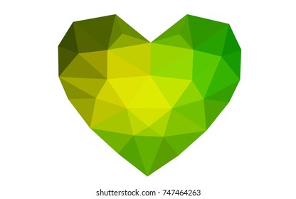 Light Green, Yellow vector greeting Card Happy Valentine's Day. Lettering with hearts on the white polygonal background. Colored triangular illustration for your business.
