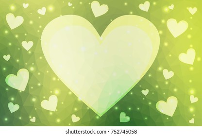 Light Green, Yellow vector greeting Card Happy Valentine's Day. Lettering with hearts on the white polygonal background. Colored triangular illustration for your business.