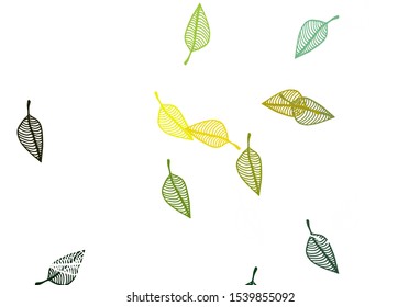 Light Green, Yellow vector hand painted texture. New colorful illustration in doodle style with leaves. The best blurred design for your business.