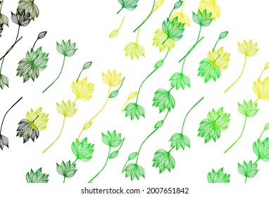 Light Green, Yellow vector hand painted pattern. Creative illustration in simple style with leaves. Pattern for wallpapers and coloring books.