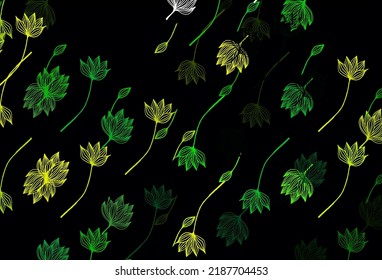 Patrón pintado a mano de vectores amarillo verde claro. Ilustración creativa en estilo simple con hojas. Patrón para papeles pintados y libros de colorido.