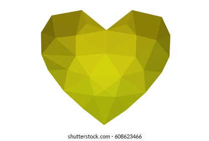 Light Green, Yellow vector heart isolated on white background. Geometric rumpled triangular low poly origami style gradient graphic illustration. Polygonal design for your business.
