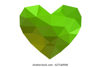 Light Green, Yellow vector heart isolated on white background. Geometric rumpled triangular low poly origami style gradient graphic illustration. Polygonal design for your business.