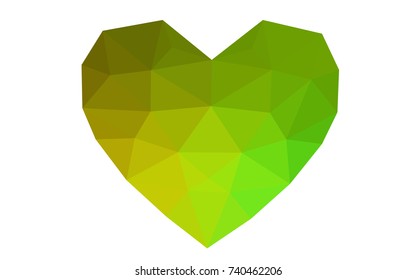 Light Green, Yellow vector heart isolated on white background. Geometric rumpled triangular low poly origami style gradient graphic illustration. Polygonal design for your business.