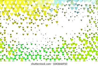 Light Green, Yellow vector hearts isolated on white background. Cool pattern in origami style with gradient for Valentine day. Graphic illustration for your business design.