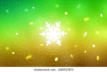Light Green, Yellow vector layout with bright snowflakes. Decorative shining illustration with snow on abstract template. The pattern can be used for new year leaflets.