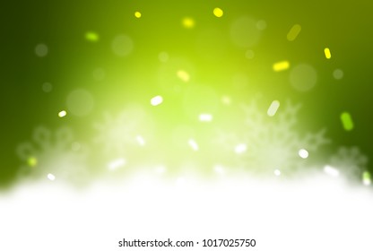 Light Green, Yellow vector layout with bright snowflakes. Snow on blurred abstract background with gradient. New year design for your ad, poster, banner.