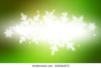 Light Green, Yellow vector layout with bright snowflakes. Shining colored illustration with snow in christmas style. New year design for your business advert.