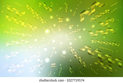 Light Green, Yellow vector layout with festival confetti. Decorative shining illustration with ribbons on abstract template. The pattern can be used for new year ad, booklets.