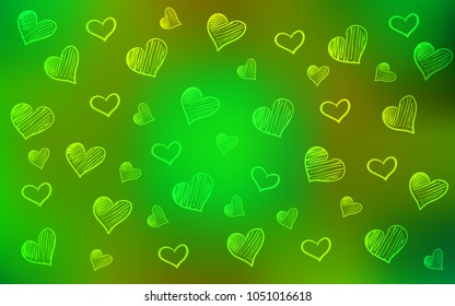 Light Green, Yellow vector layout with sweet hearts. Illustration with hearts in love concept for valentine's day. Pattern for carnival, festival romantic leaflets.