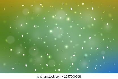 Light Green, Yellow vector layout with bright snowflakes. Snow on blurred abstract background with gradient. The pattern can be used for new year leaflets.