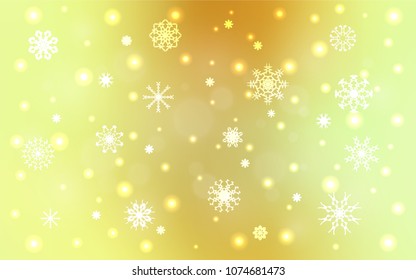 Light Green, Yellow vector layout with bright snowflakes. Decorative shining illustration with snow on abstract template. The template can be used as a new year background.