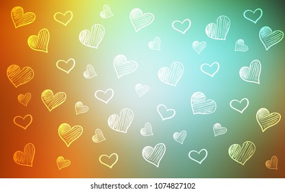 Light Green, Yellow vector layout with sweet hearts. Decorative shining illustration with hearts on abstract template. Design for ad, poster, banner of Valentine Day.