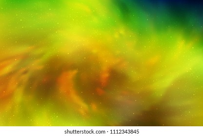 Light Green, Yellow vector layout with cosmic stars. Shining illustration with sky stars on abstract template. Pattern for astronomy websites.