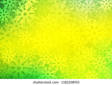 Light Green, Yellow vector layout with bright snowflakes. Decorative shining illustration with snow on abstract template. The pattern can be used for new year ad, booklets.