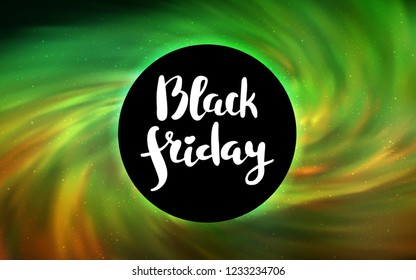 Light Green, Yellow vector layout with a black hole, universe. Colorful illustration of a black hole on a starry backdrop. Backdrop for ads, leaflets of Black Friday.