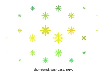 Light Green, Yellow vector layout with bright snowflakes. Glitter abstract illustration with crystals of ice. New year design for your ad, poster, banner.