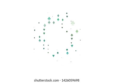 Light Green, Yellow vector layout with elements of cards. Colorful gradient with signs of hearts, spades, clubs, diamonds. Design for ad, poster, banner of gambling websites.