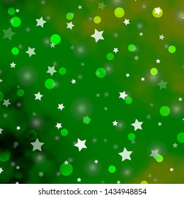 Light Green, Yellow vector layout with circles, stars. Colorful illustration with gradient dots, stars. Design for textile, fabric, wallpapers.