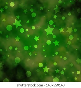 Light Green, Yellow vector layout with circles, stars. Abstract illustration with colorful spots, stars. Design for wallpaper, fabric makers.