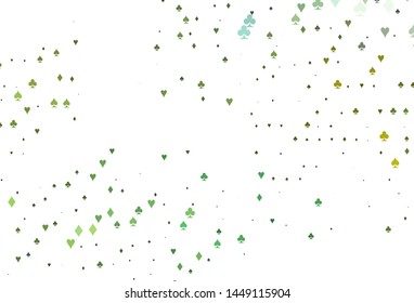 Light Green, Yellow vector layout with elements of cards. Illustration with set of hearts, spades, clubs, diamonds. Pattern for booklets, leaflets of gambling houses.