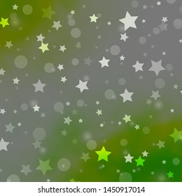 Light Green, Yellow vector layout with circles, stars. Abstract illustration with colorful shapes of circles, stars. Template for business cards, websites.