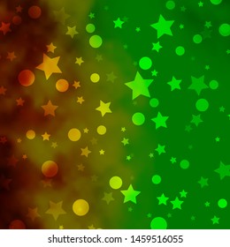 Light Green, Yellow vector layout with circles, stars. Abstract illustration with colorful shapes of circles, stars. Template for business cards, websites.