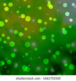 Light Green, Yellow vector layout with circles, stars. Glitter abstract illustration with colorful drops, stars. New template for a brand book.