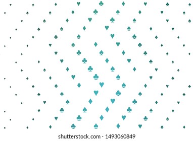 Light Green, Yellow vector layout with elements of cards. Colorful gradient with signs of hearts, spades, clubs, diamonds. Smart design for your business advert of casinos.