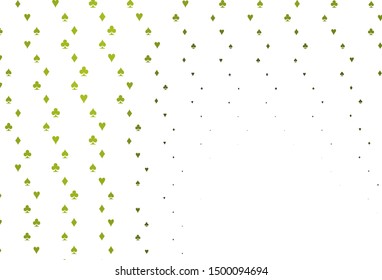 Light Green, Yellow vector layout with elements of cards. Illustration with set of hearts, spades, clubs, diamonds. Design for ad, poster, banner of gambling websites.
