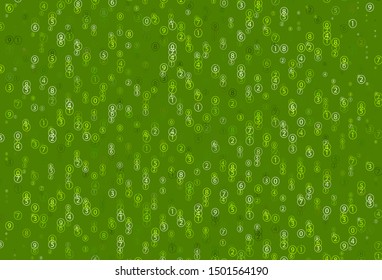 Light Green, Yellow vector layout with algebra elements. Illustration with Numeral symbols on abstract template. Pattern for posters, banners of math books.