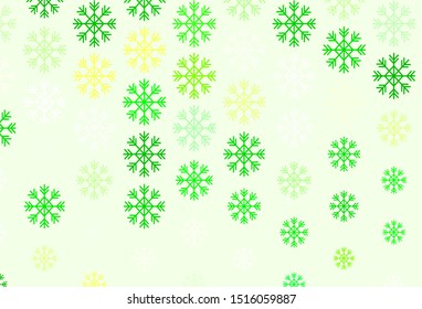 Light Green, Yellow vector layout with bright snowflakes. Colorful decorative design in xmas style with snow. New year design for business advert.