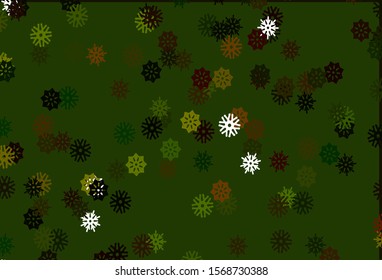 Light Green, Yellow vector layout with bright snowflakes. Decorative shining illustration with snow on abstract template. The pattern can be used for year new  websites.