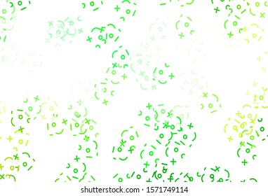 Light Green, Yellow vector layout with algebra elements. Blurred design in simple style with collection of numerals. Smart design for university advert.