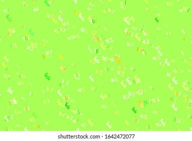 Light Green, Yellow vector layout with discount of 30, 50, 90%. Abstract illustration with colorful gradient symbols of sales. Backdrop for mega promotions, discounts.