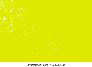 Diseño vectorial verde claro, amarillo con círculos, líneas, rectángulos. Decoración de estilo abstracto con líneas, puntos, cubos. Plantilla para fondos de pantalla.