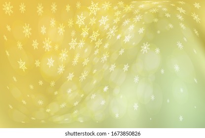 Diseño vectorial amarillo verde claro con copos de nieve brillantes. Diseño decorativo borroso en estilo de Navidad con nieve. El patrón se puede utilizar para año nuevos sitios web.