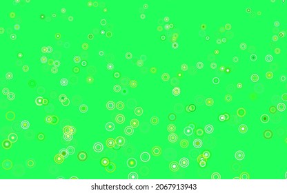 Hellgrünes, gelbes Vektorlayout mit Kreisformen. Glitzere abstrakte Illustration mit unscharfem Regen. Design für Poster, Banner der Websites.