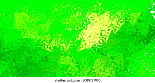 Diseño vectorial verde claro, amarillo con formas triangulares. Formas triangulares con gradiente colorido en estilo abstracto. Una adición fácil a sus comerciales.