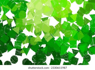 Diseño vectorial verde claro, amarillo con círculos, líneas, rectángulos. Ilustración de gradiente abstracto con círculos, triángulos, cubos. Mejor diseño para tu anuncio, afiche, banner.