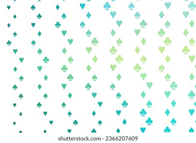 Light Green, Yellow vector layout with elements of cards. Colorful gradient with signs of hearts, spades, clubs, diamonds. Pattern for ads of parties, events in Vegas.